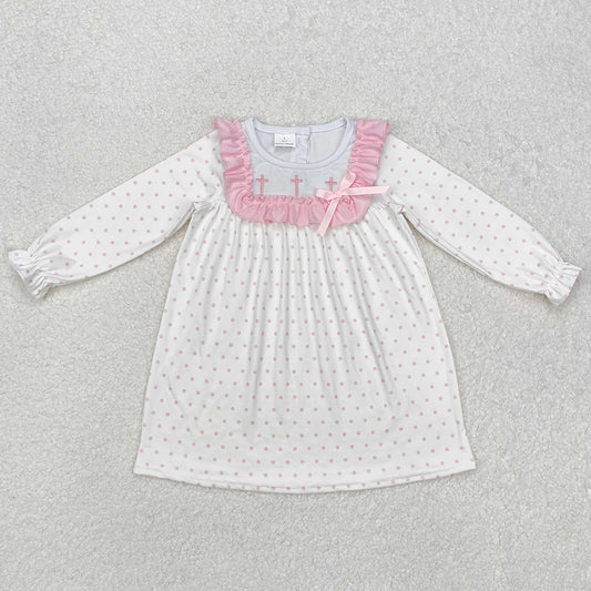 Baby Girls Dress Pink Dots Cross Easter Knee Length Dresses GLD0981