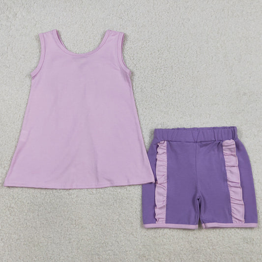 Baby Girls Clothes Lavender Sleeveless Back Bows Tunic Ruffle Shorts Clothes Sets GSSO3461