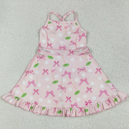 Baby Girls Dress Strap Pink Bows Golf Flags Activity Wear Yoga Knee Length Dresses GSD2568 6.7