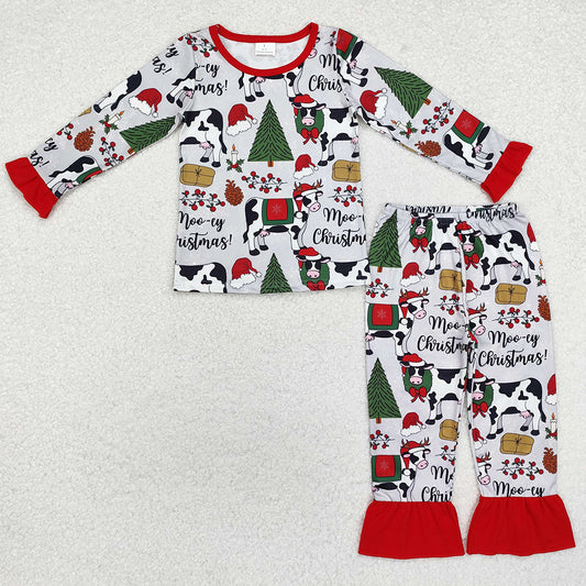 Baby Girls Pajamas Christmas Cows Tops Pants Pajamas Sibling Clothes Sets GLP1243