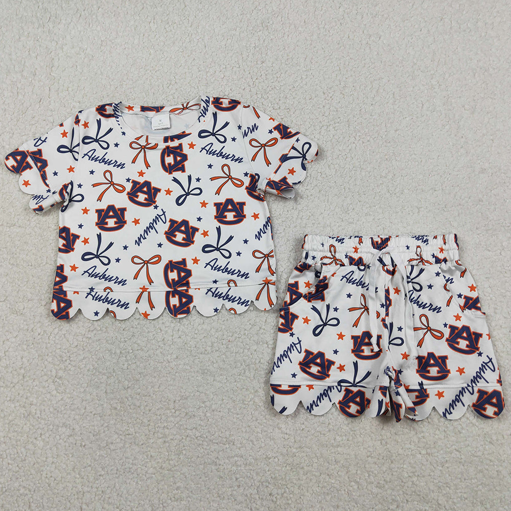 Baby Girls Clothes Short Sleeve Star Bows AU Top Scallop Shorts Team Clothes Sets GSSO3252