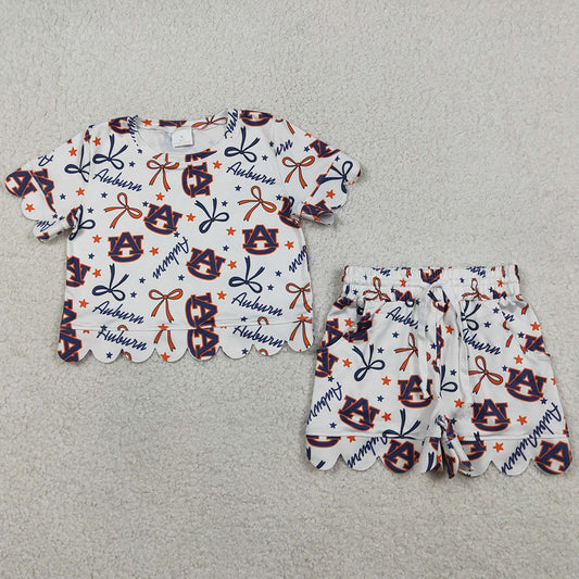 Baby Girls Clothes Short Sleeve Star Bows AU Top Scallop Shorts Team Clothes Sets GSSO3252