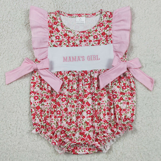 Infant Baby Girls Rompers Embroidery Mama's Girls Flutter Sleeve Flowers Bows Ruffle Rompers SR3939