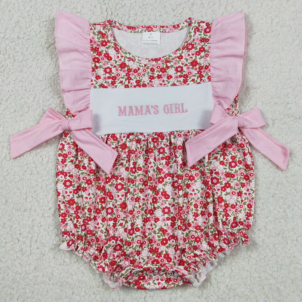 Infant Baby Girls Rompers Embroidery Mama's Girls Flutter Sleeve Flowers Bows Ruffle Rompers SR3939