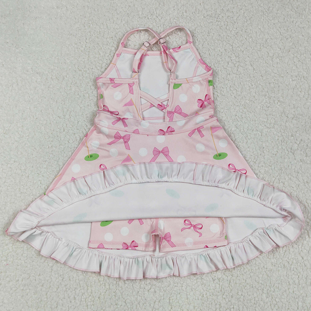 Baby Girls Dress Strap Pink Bows Golf Flags Activity Wear Yoga Knee Length Dresses GSD2568 6.7