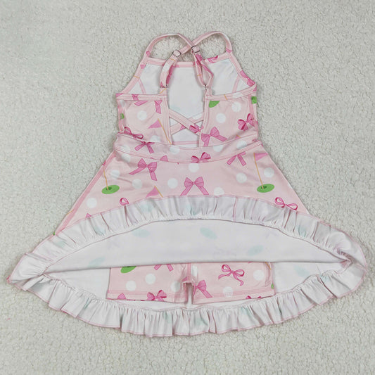 Baby Girls Dress Strap Pink Bows Golf Flags Activity Wear Yoga Knee Length Dresses GSD2568 6.7