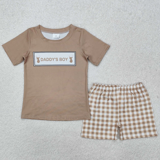 Baby Boys Clothes Daddy's Boy Deers Top Checkered Shorts Clothes Sets BSSO1130