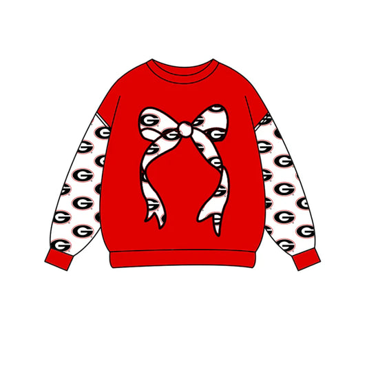 Preorder Moq 5 Baby Girls Red Long Sleeve G Bows Team Tee Shirts Top 10.16