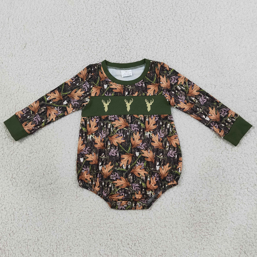 Baby Boys Rompers Embroidery Deer Green Leaves Camo Bows Hunting Rompers LR2729