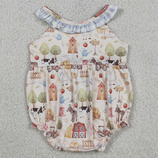 Baby Girls Rompers Sleeveless Pigs Cows Farm Ruffle Rompers SR3852