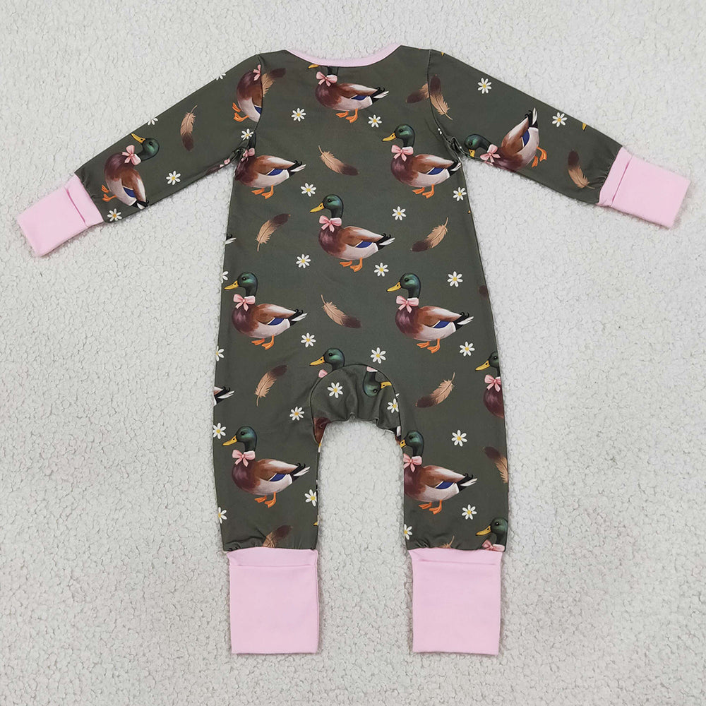 Baby Girls Rompers Flowers Ducks Hunting Two Way Zip Convertible Rompers LR3225