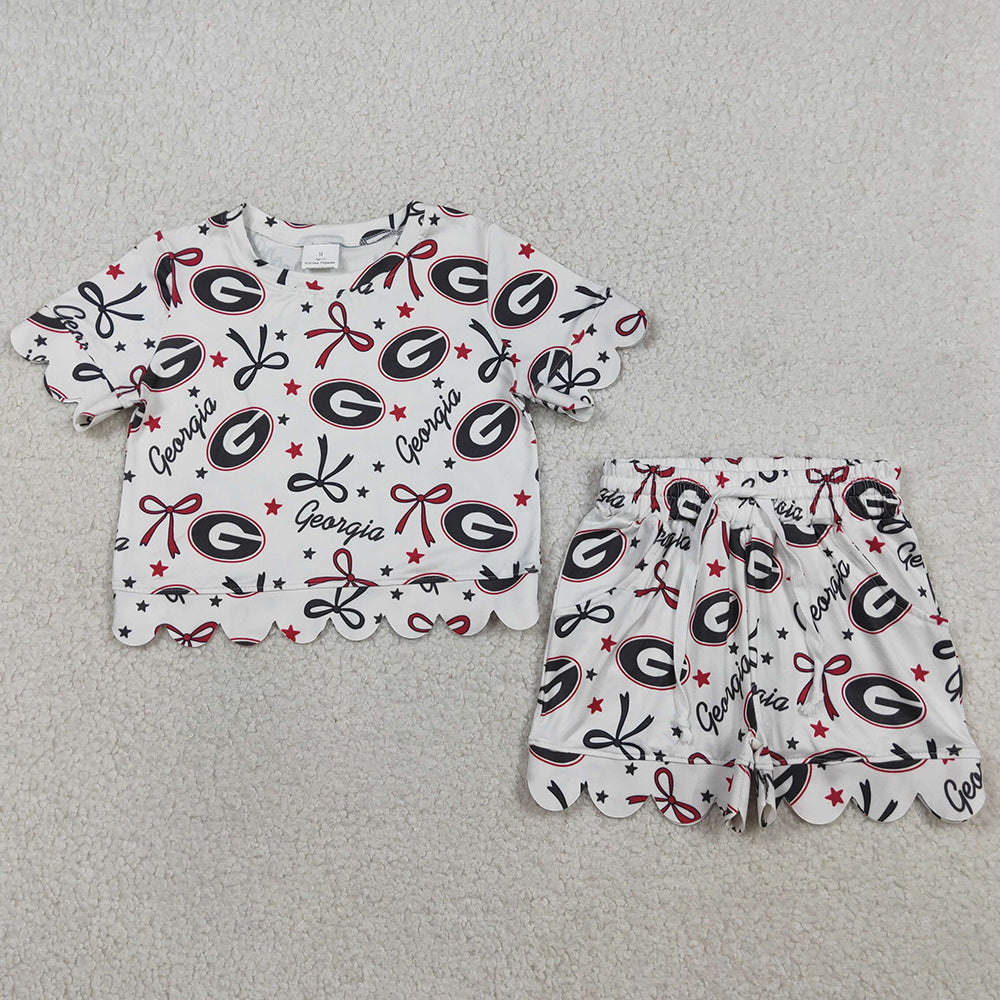 Baby Girls Clothes Star Bows Georgia Top Scallop Shorts Team Clothes Sets GSSO3250