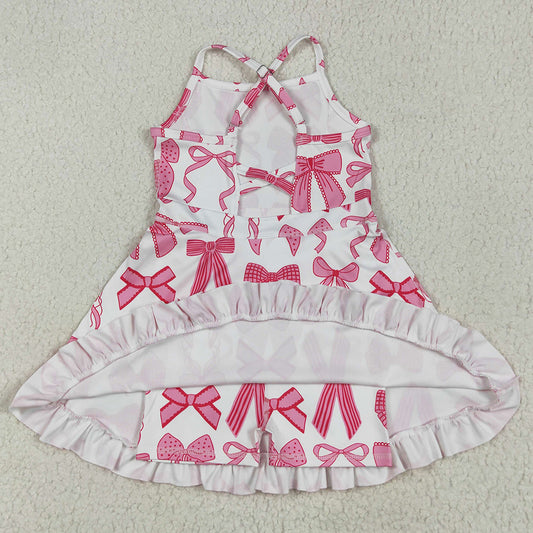 Baby Girls Dress Strap Hot Pink Bows Plaid Activity Wear Yoga Knee Length Dresses GSD2564 6.9