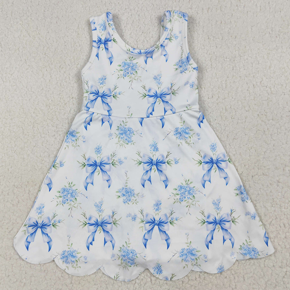 Baby Girls Dress Blue Bows Floral Activity Wear Yoga Short Skort Knee Length Dresses GSD2587 6.9