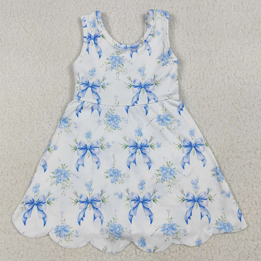 Baby Girls Dress Blue Bows Floral Activity Wear Yoga Short Skort Knee Length Dresses GSD2587 6.9