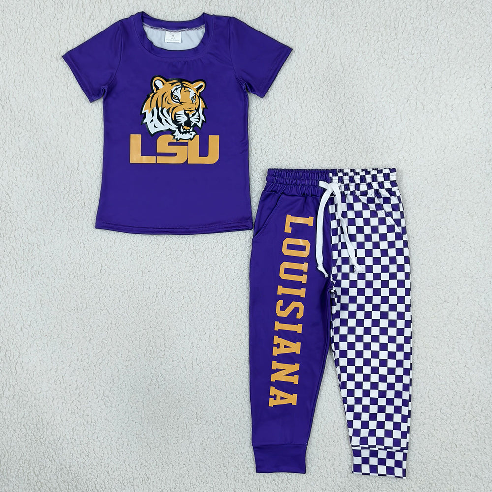 Baby Boys Clothes Vinyl LSU Tiger Top Pockets Joggers Team Clothes Sets BSPO0698