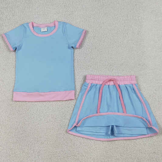 Baby Girls Clothes Blue Short Sleeve Top Skirt Shorts Cotton Clothes Sets GSD3671