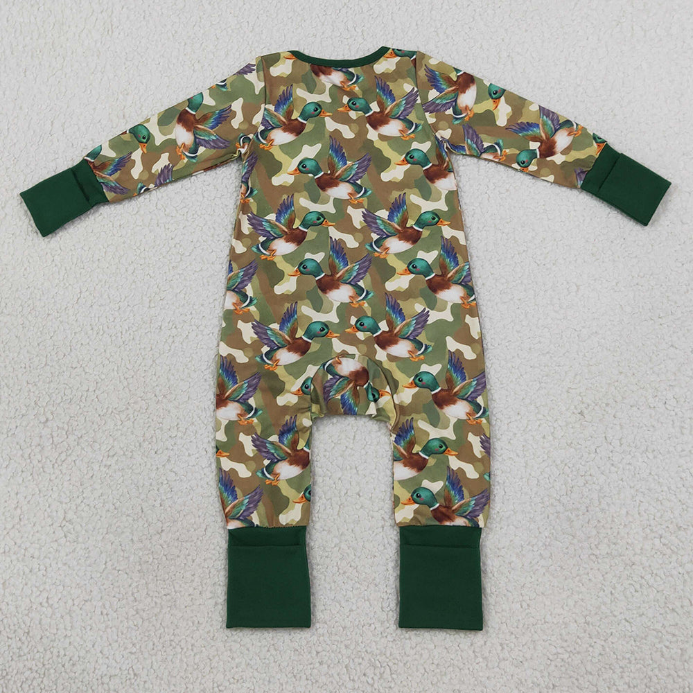 Baby Boys Rompers Green Camo Ducks Hunting Two Way Zip Convertible Rompers LR3249
