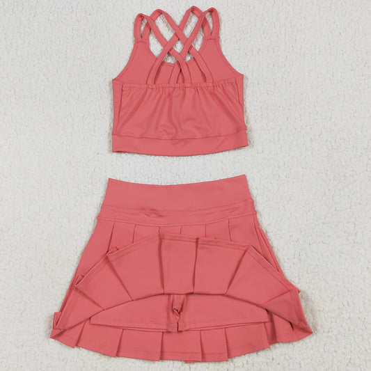 Baby Girls Clothes Peach Strap Vest Top Skort Yoga Sets GSD2436 6.19