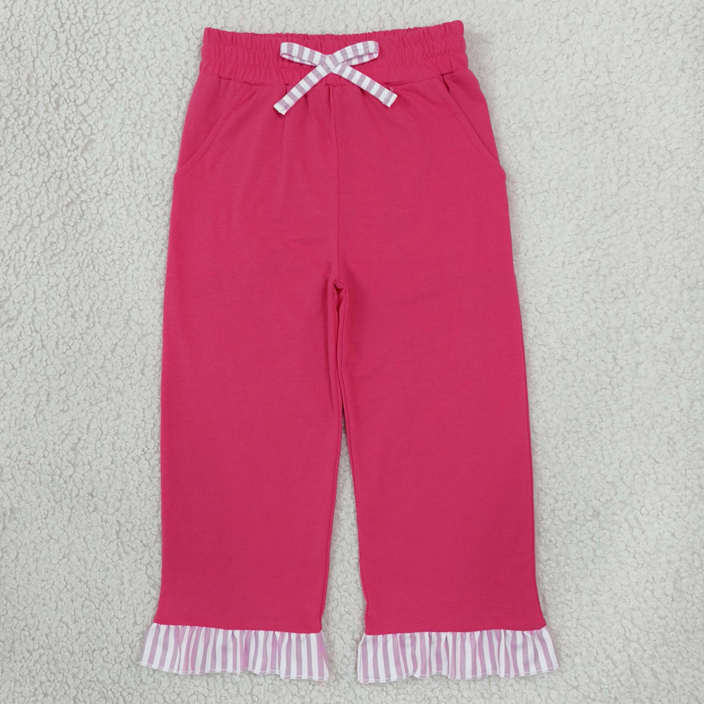 Baby Girls Watermelon Red Stripe Bow Pockets Ruffle Pants Bottom P1157