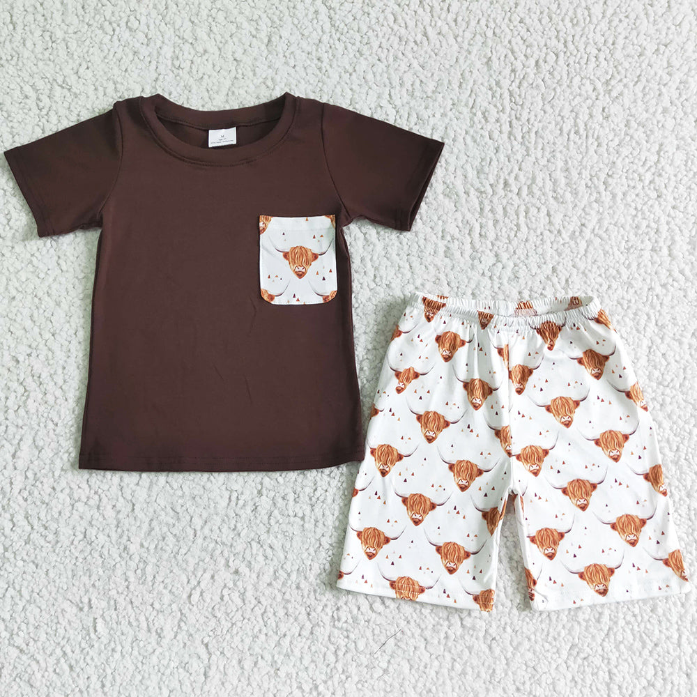 Summer Boys Clothing Cow Baby Boys Clothes Set Weatern Style Kids Outfits BSSO0032 6.20