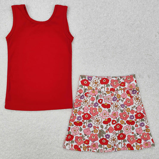 Baby Girls Clothes Red Vest Flowers Skirt Yoga Active Wear Sets GSD1598