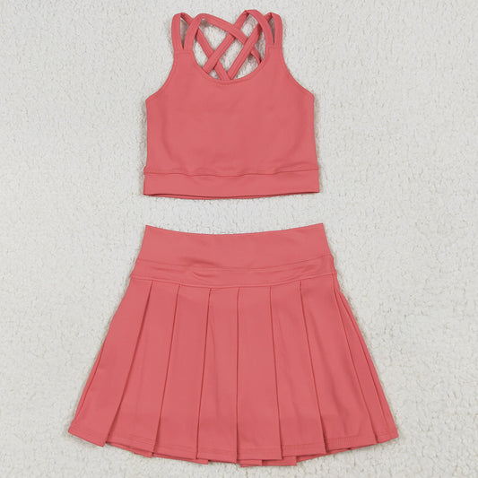Baby Girls Clothes Peach Strap Vest Top Skort Yoga Sets GSD2436 6.19