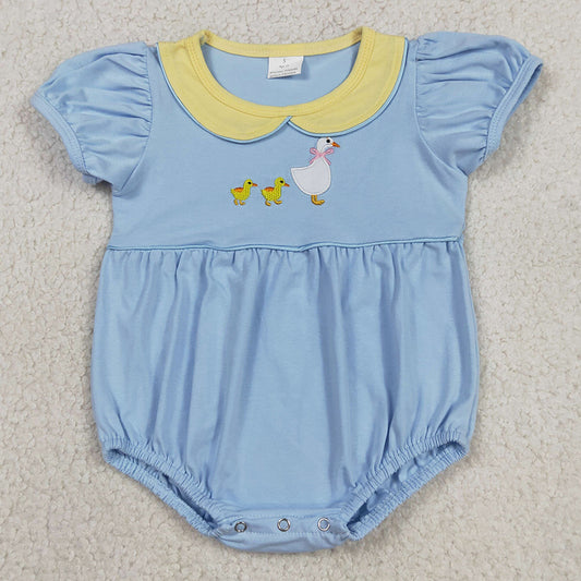 Baby Girls Rompers Embroidery Ducks Goose Short Sleeve Collar Ruffle Rompers SR3298