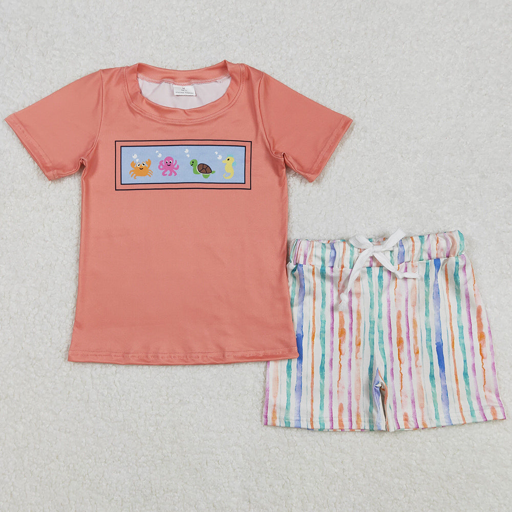 Baby Girls Clothes Sea Animals Tunic Ruffle Shorts Sets GSSO2016