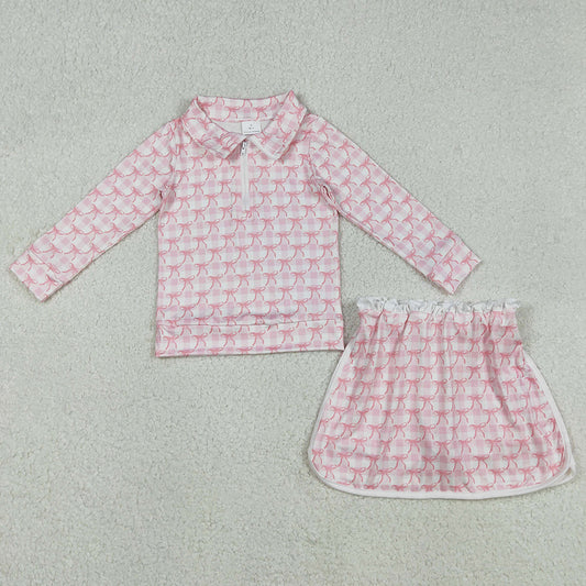 Baby Girls Clothes Pink Bows Zip Top Skort Bottoms Clothes Sets GLD1014 12.3
