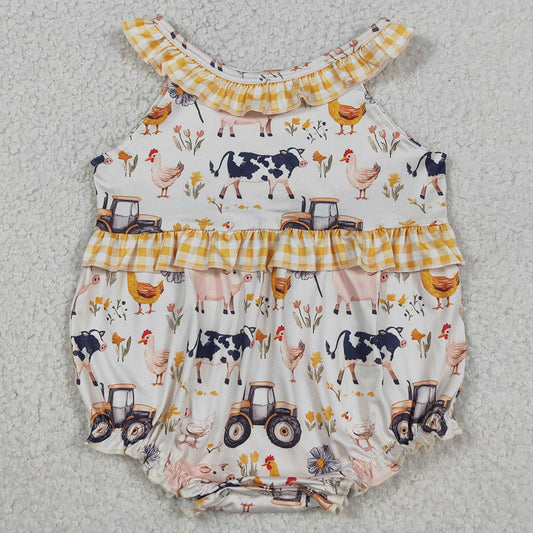 Baby Girls Rompers Cows Trucks Farm Collar Ruffle Rompers SR3848
