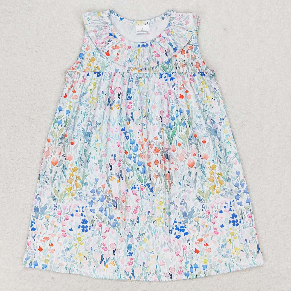 Baby Girls Dress Green Pink Floral Ruffle Knee Length Dresses GSD0967