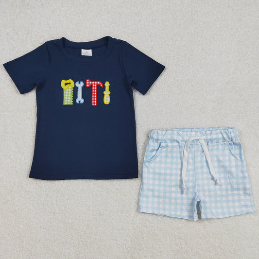 Baby Boys Clothes Tools Embroidery Shirt Checkered Shorts Clothes Sets BSSO1118 3.3