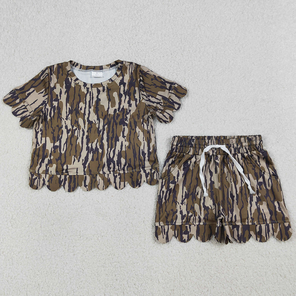 Baby Girls Clothes Southern Olive Camo Top Shorts Scallop Clothes Sets GSSO3225