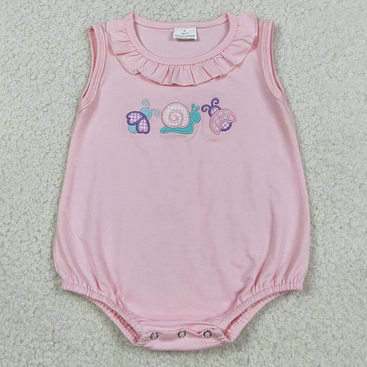 Baby Girls Rompers Embroidery Ladybirds Snails Sleeveless Ruffle Rompers SR4037