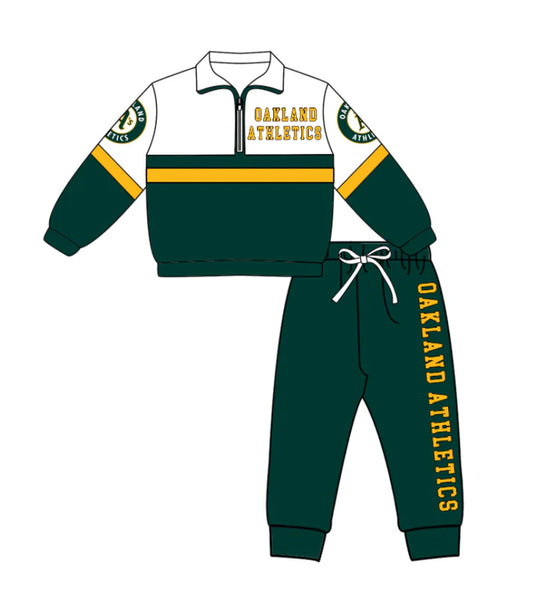 Preorder (moq 5)Baby Boys Oakland Athletics Zipper Pullover Jogger Pants Team Clothes Set 1.7