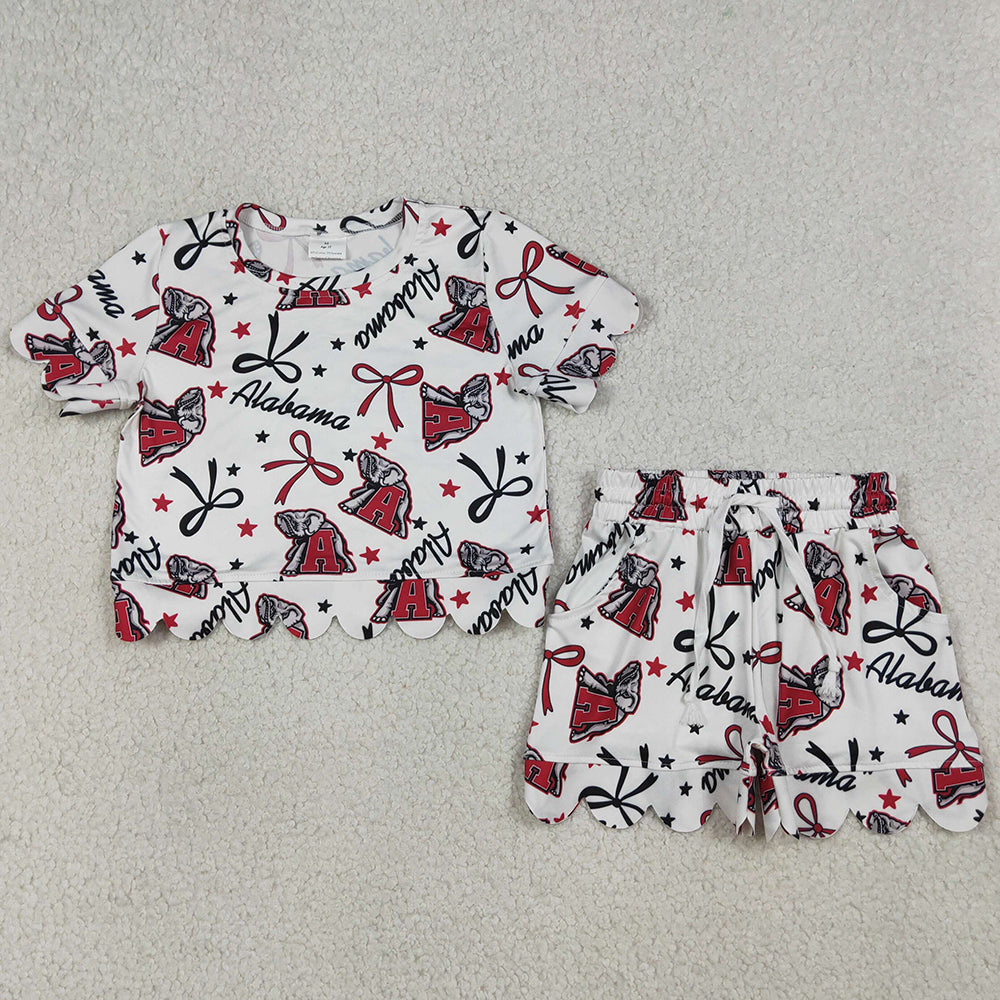 Baby Girls Clothes Star Bows A Elephants Top Scallop Shorts Team Clothes Sets GSSO3253