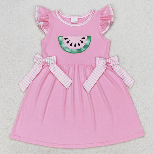 Baby Girls Dress Watermelon Pink Bows Flutter Sleeve Knee Length Dresses GSD1104