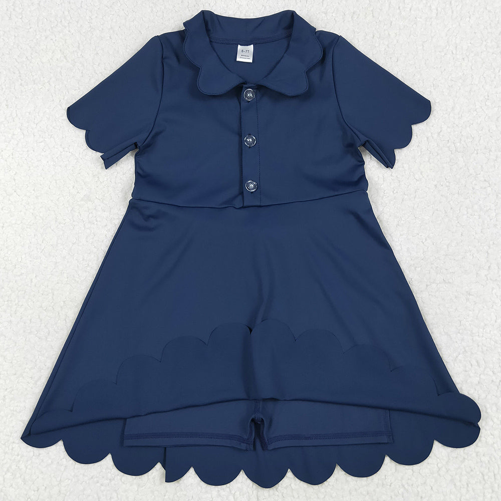 Baby Girls Athletic Dress Navy Short Sleeves Button Yoga Knee Length Dresses GSD2487 6.17
