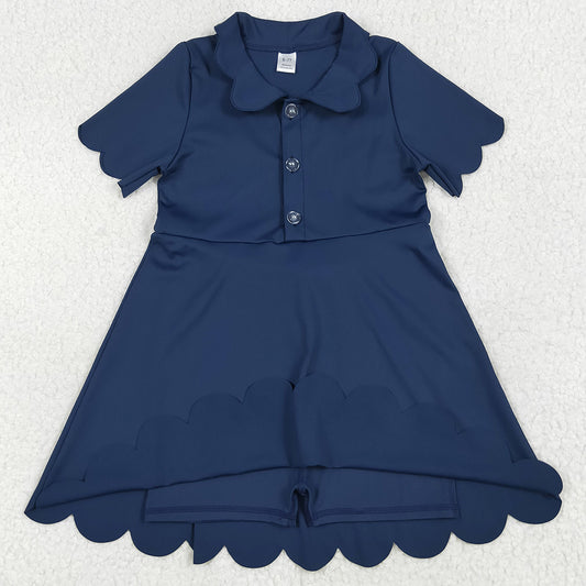 Baby Girls Athletic Dress Navy Short Sleeves Button Yoga Knee Length Dresses GSD2487 6.17