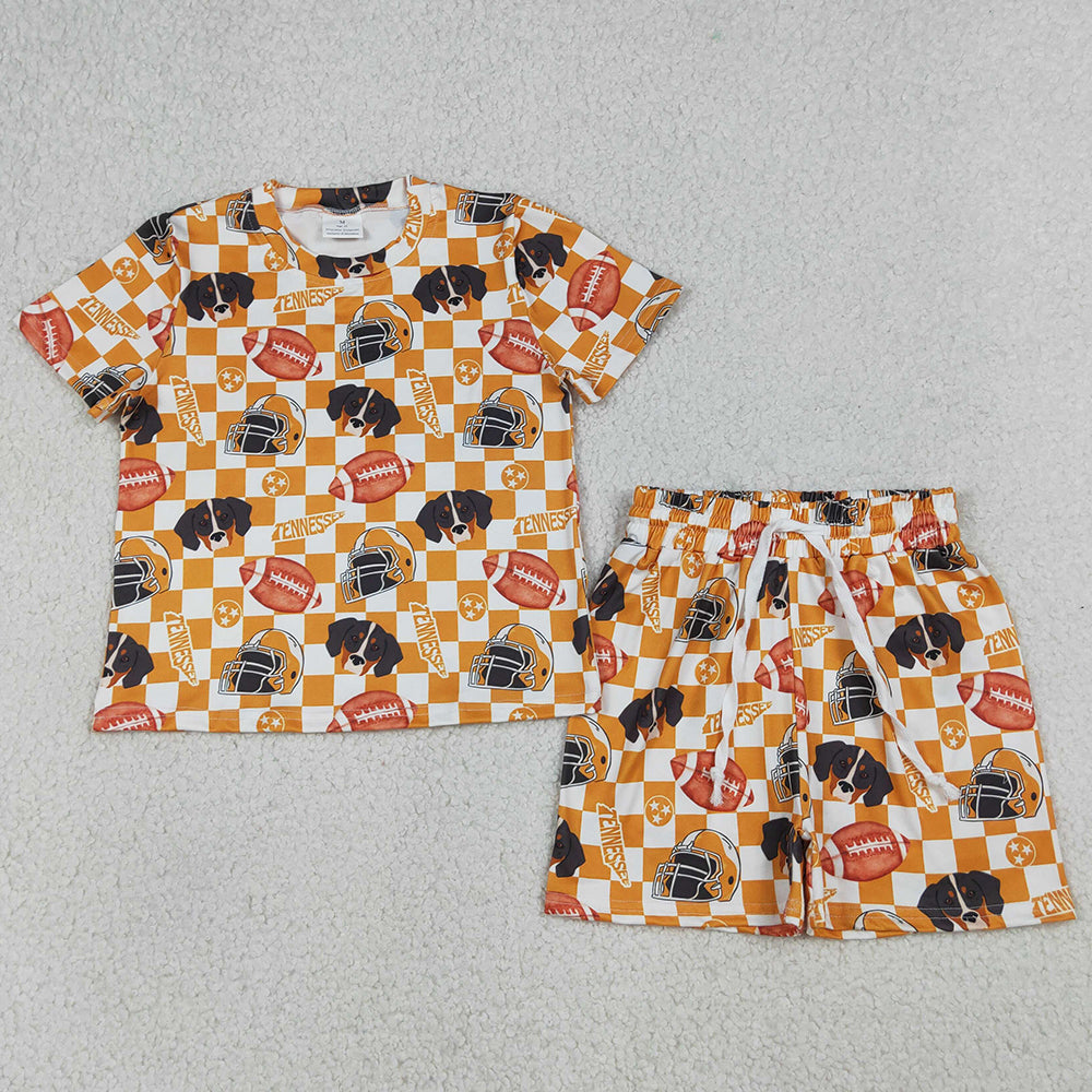 Baby Girls Clothes Orange Checked Football Tennessee Top Shorts Team Slouchy Sets GSSO3161