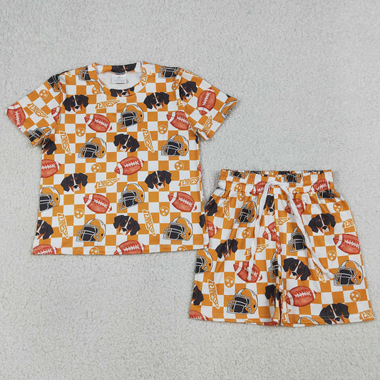 Baby Girls Clothes Orange Checked Football Tennessee Top Shorts Team Slouchy Sets GSSO3161