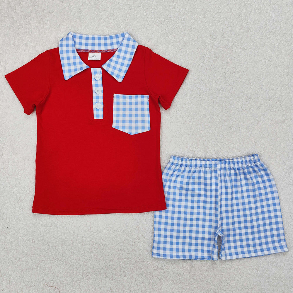Baby Boys Clothes Red Pocket Shirt Checkered Shorts Sets BSSO1152