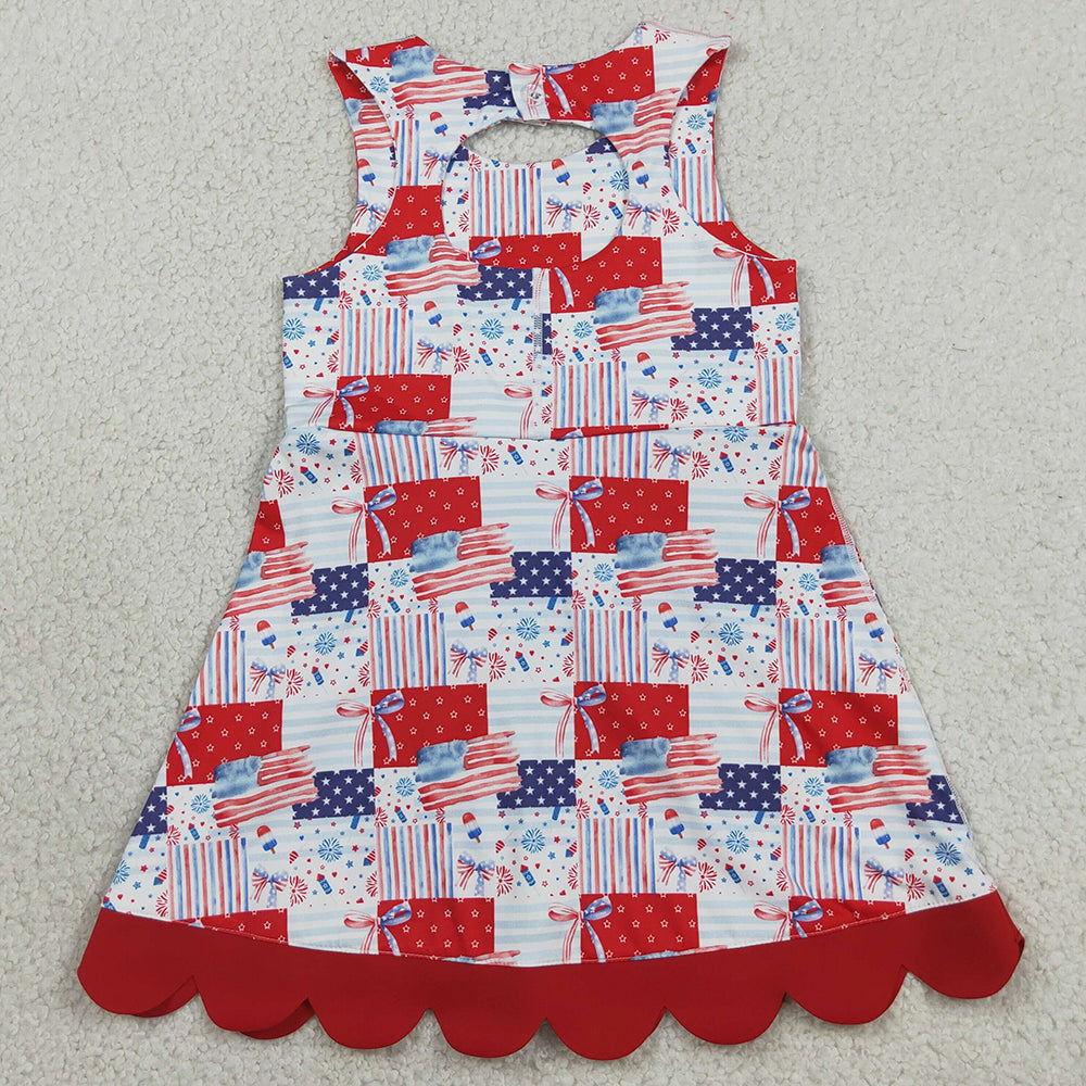Baby Girls Scallop Dress Bows 4th of July Yoga Active Short Bows Scallop Knee Length Dress GSD3945