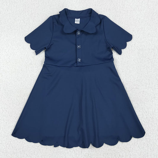 Baby Girls Athletic Dress Navy Short Sleeves Button Yoga Knee Length Dresses GSD2487 6.17