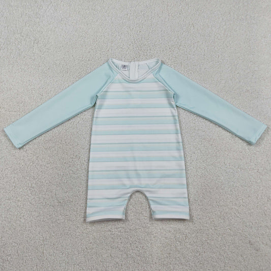 Baby Girls Swimsuits Aqua Blue Stripe Romper Swimsuits S0650