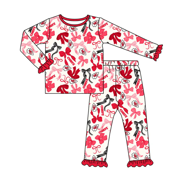 Preorder MOQ 5 Long sleeves K C bow kids girls team pajamas 8.27