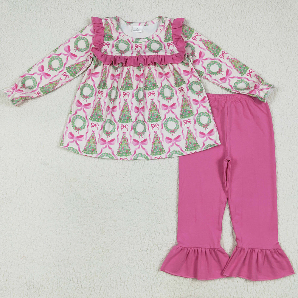 Baby Girls Clothes Christmas Trees Bows Tunic Ruffle Pants Outfits Sets 7.7