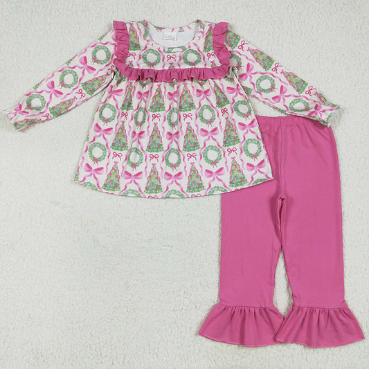 Baby Girls Clothes Christmas Trees Bows Tunic Ruffle Pants Outfits Sets 7.7