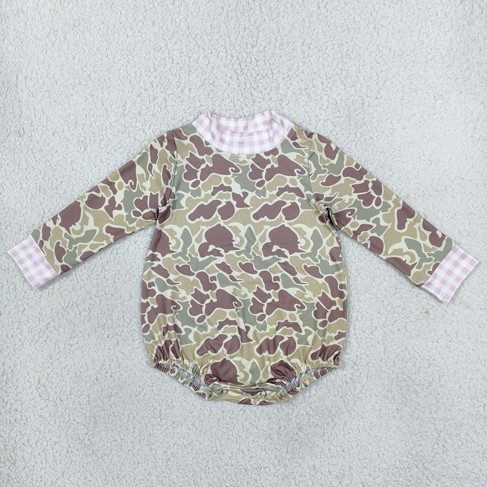 Baby Girls Long Sleeve Pink Khaki Green Camo Choker Rompers LR3280